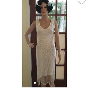 1920 Style White Beaded Dress