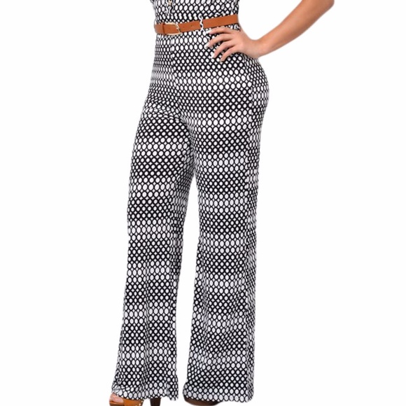 Circle Print Belted Wide Leg Jumpsuit - Picture 5 of 7