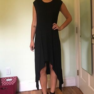 SOFT BLACK HIGH LOW DRESS CAP SLEEVES CUTE (s) NWT