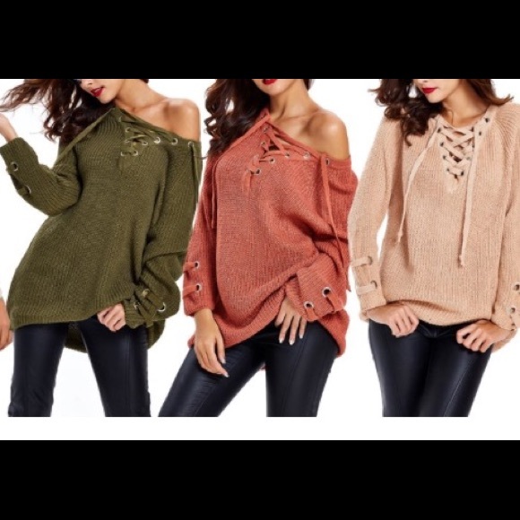 Only Peach Left🚨Lace-up Sweater - Picture 3 of 5