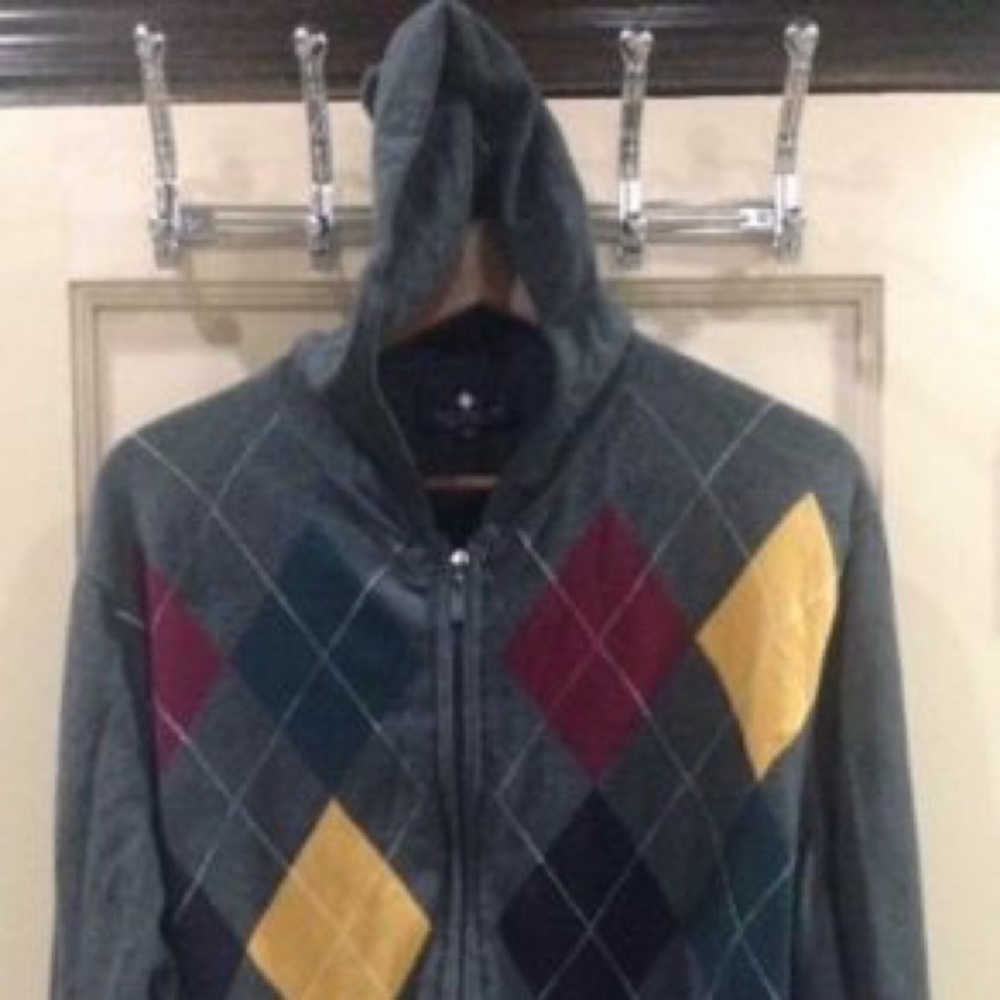 Argyle Culture Gray ZipUp Hoody Sweater, Size XXL