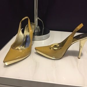 Marciano tan with gold sling back shoes
