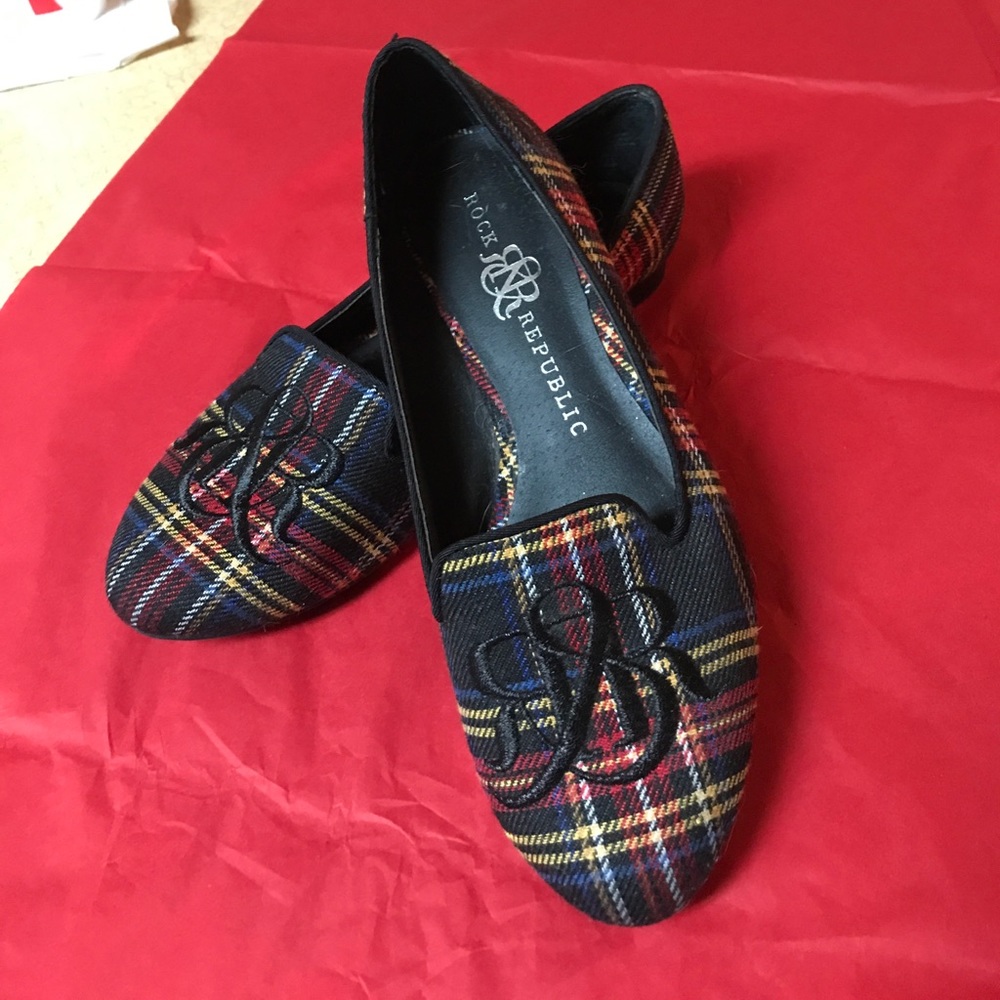 Smoking flats plaid red yellow