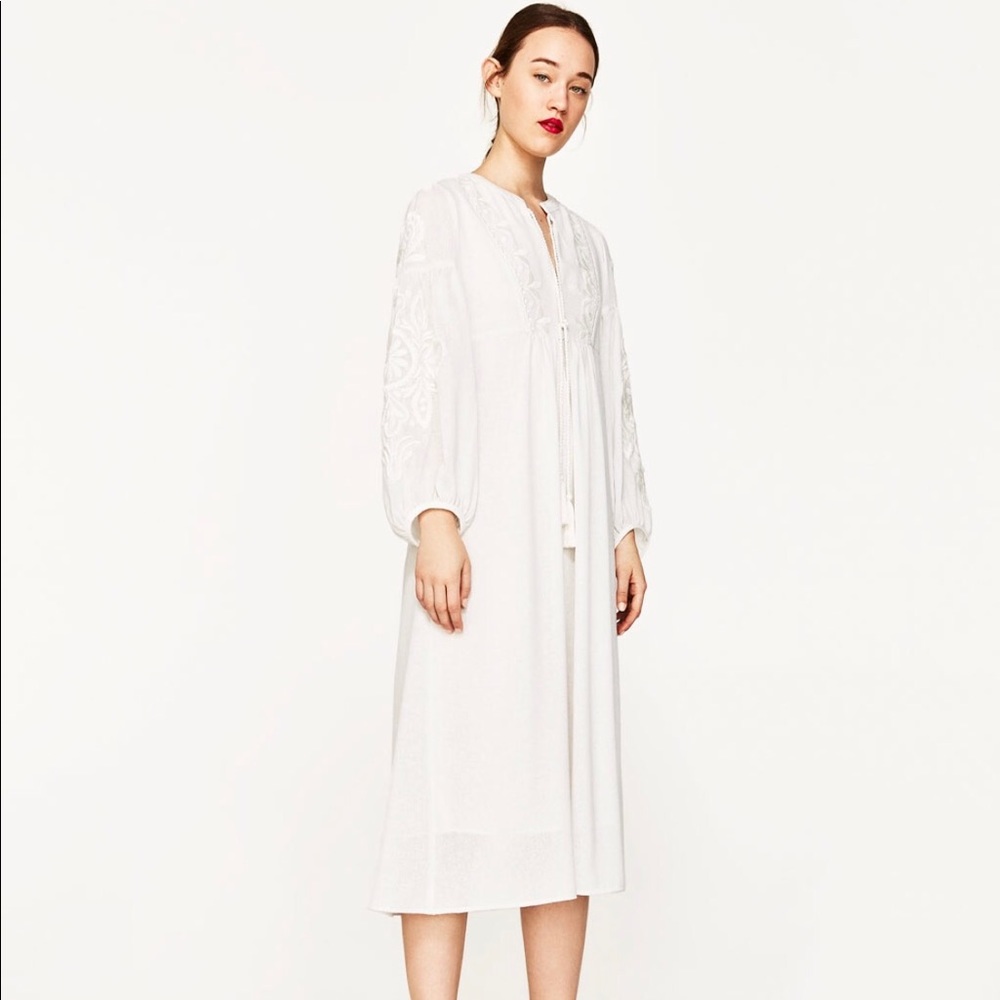 Zara Embroidered Midi Dress - Sz M. LIKE NEW