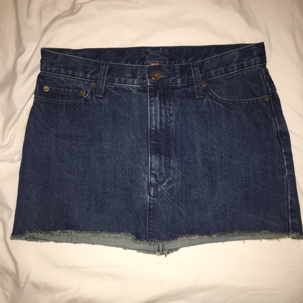 cut off dark denim free people skirt