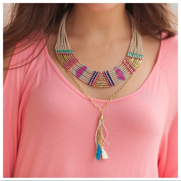 Tribal Beaded Statement Necklace - Picture 1 of 4