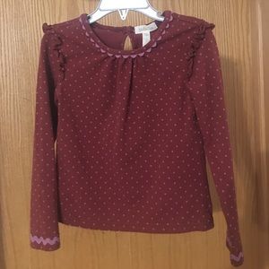 Long Sleeve Burgundy Polka Dot & Ruffle Top - 4T!