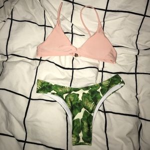 leaf and pink bathing suit