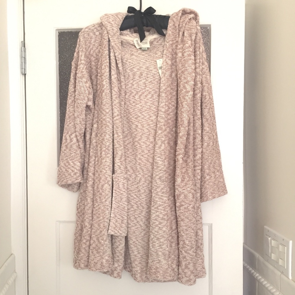 Anthropologie M/L hooded robe cream/red foil BNWT