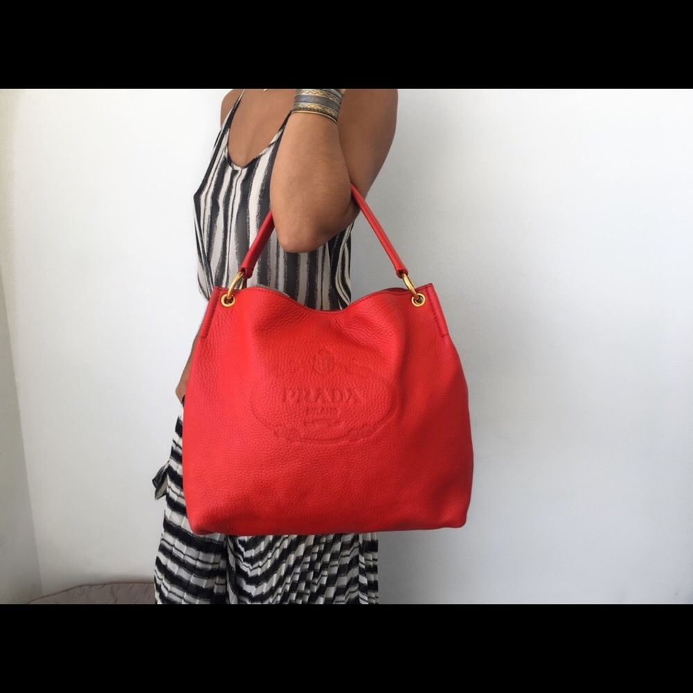 Large Vintage Red Authentic Prada Tote.