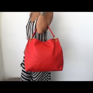 Large Vintage Red Authentic Prada Tote.