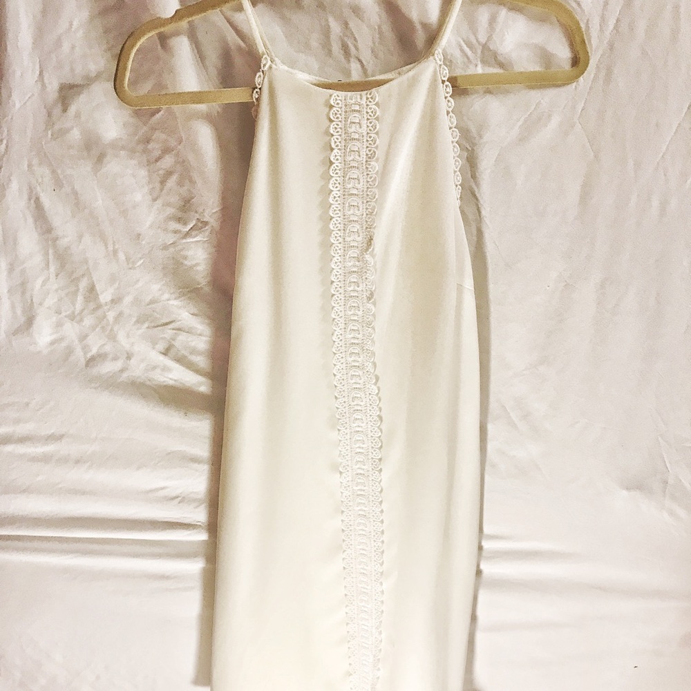 White tank dress with lace detail on front