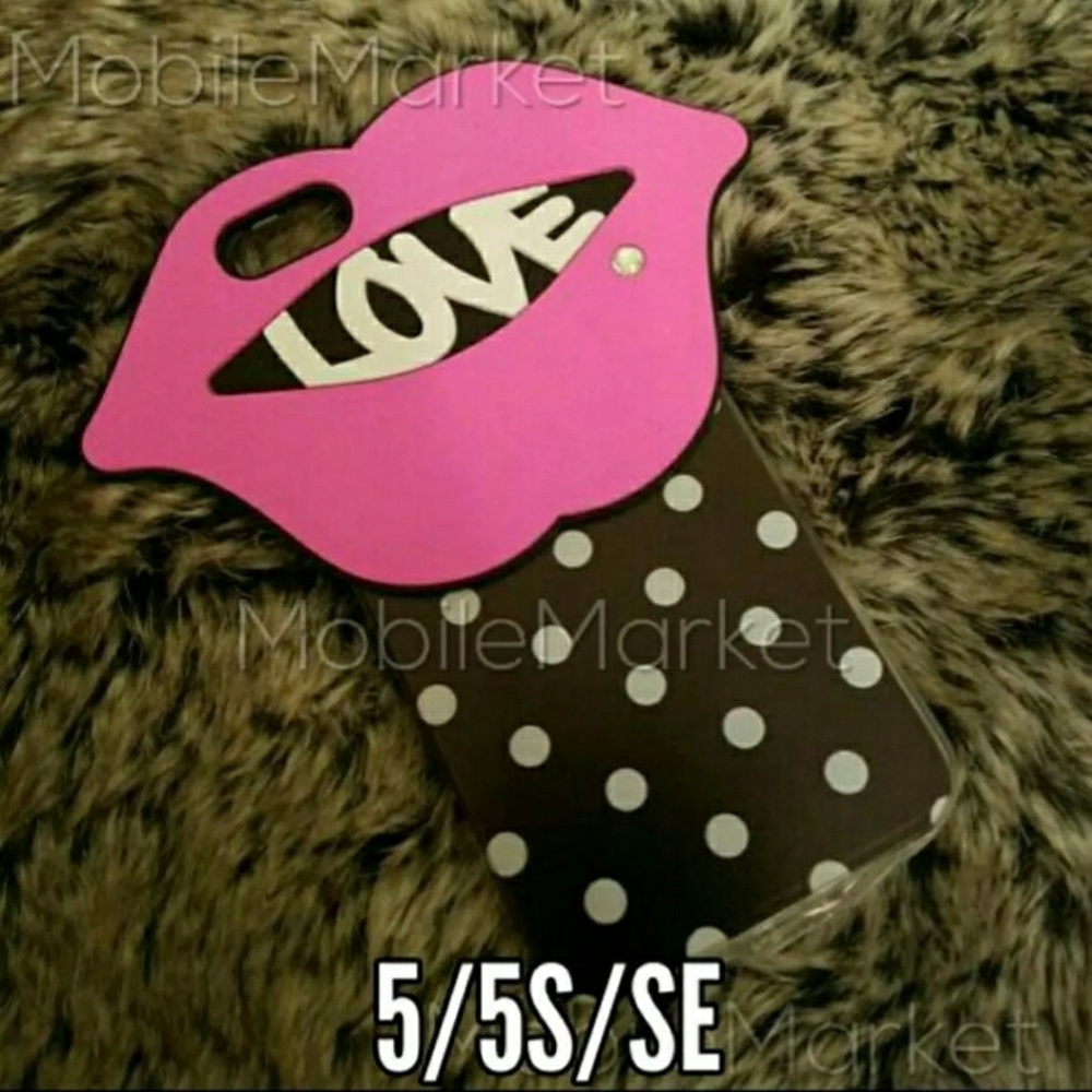 Pink diamond bling ring lips phone case