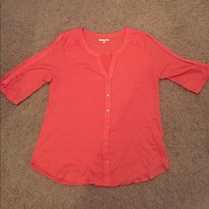 Coral, knit 3/4 length sleeve top