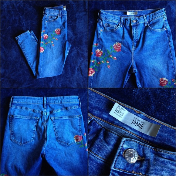 Topshop Floral Embroidered High Rise Jamie Jeans - Picture 7 of 9