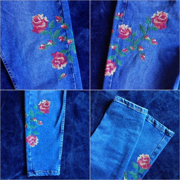Topshop Floral Embroidered High Rise Jamie Jeans - Picture 8 of 9