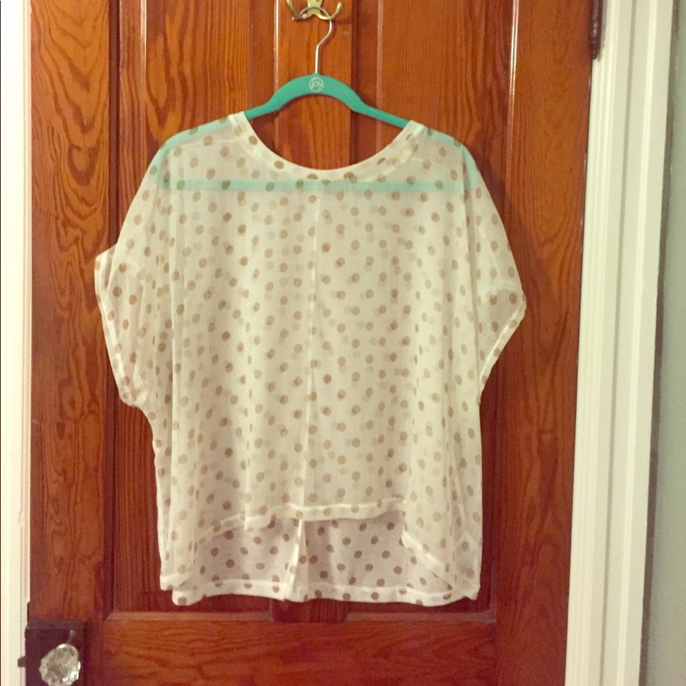 Sheer white top w/ polka dots