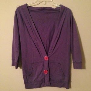Delia's Purple Cardigan with Light Brown Buttons