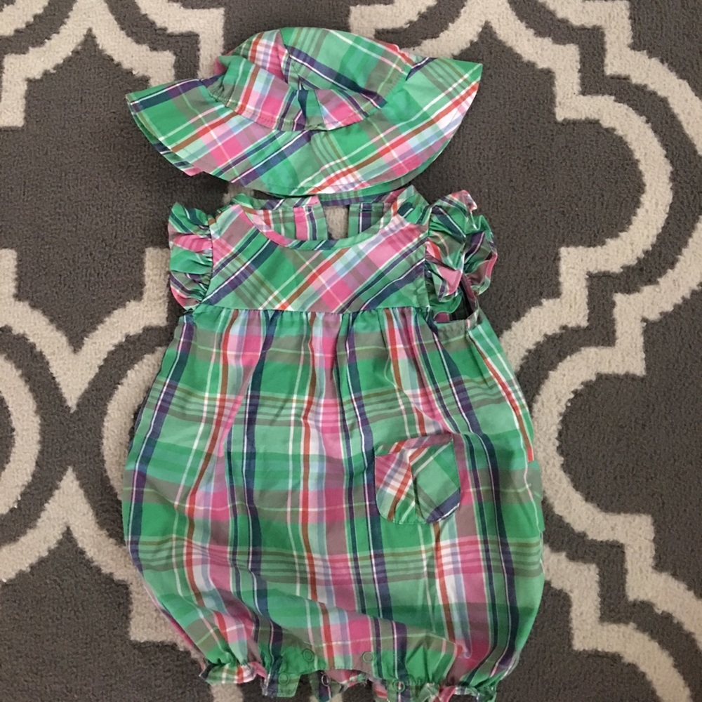 CHAPS romper with matching hat included
