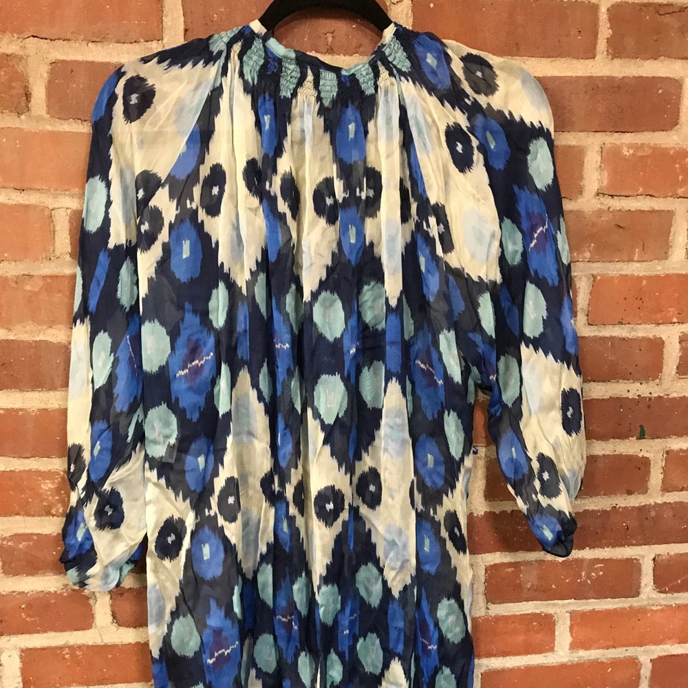 Silk Ikat shirt dress sheer button down by Tucker