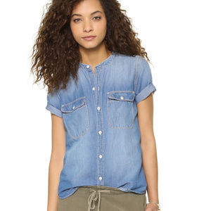 Madewell Collarless Chambray Button Up Shirt