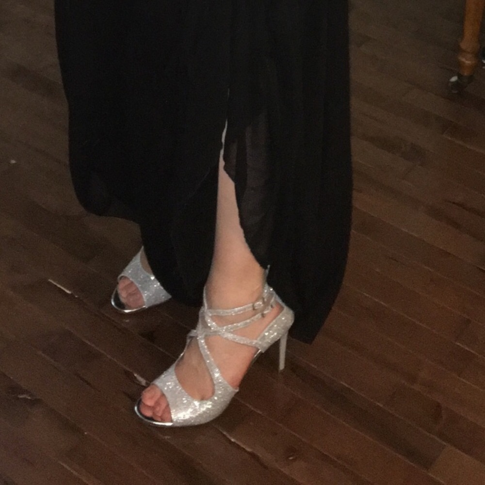 Sparkly, silver high heels