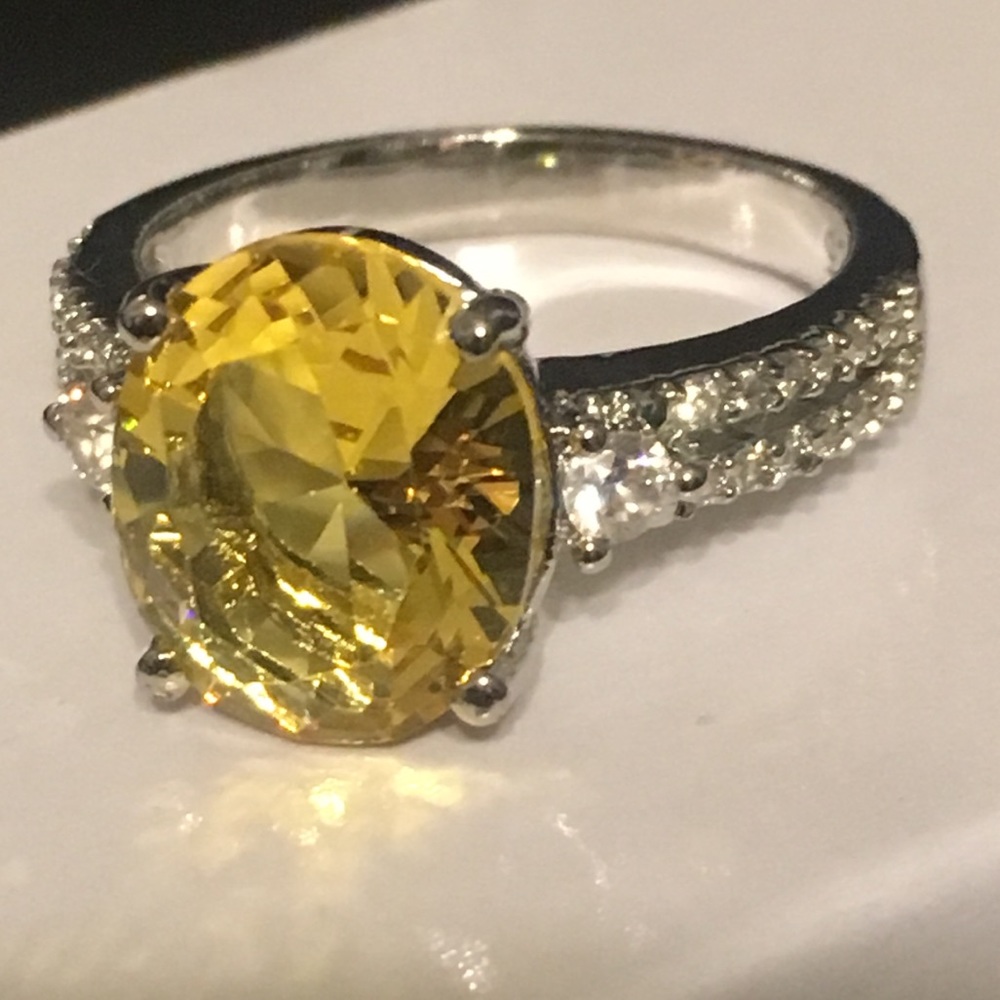.925 Sterling Silver Yellow & White Sapphire Ring - Picture 4 of 8