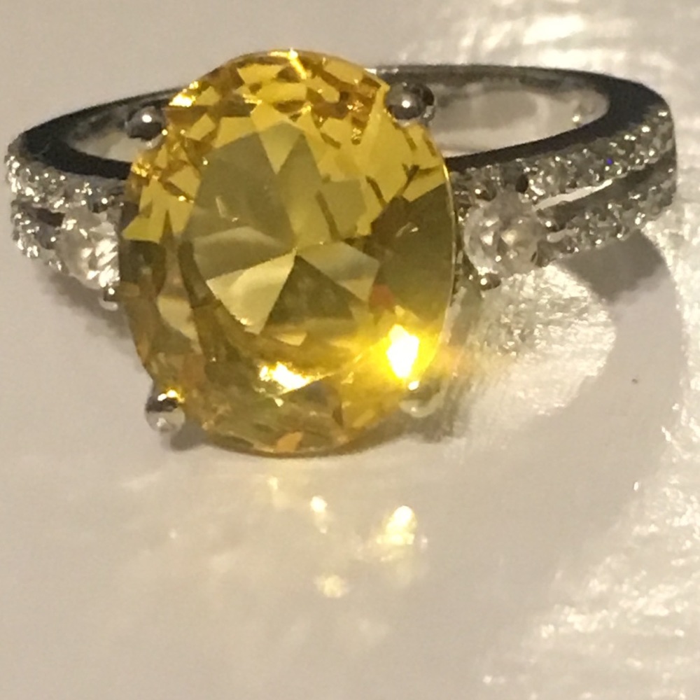 .925 Sterling Silver Yellow & White Sapphire Ring - Picture 6 of 8