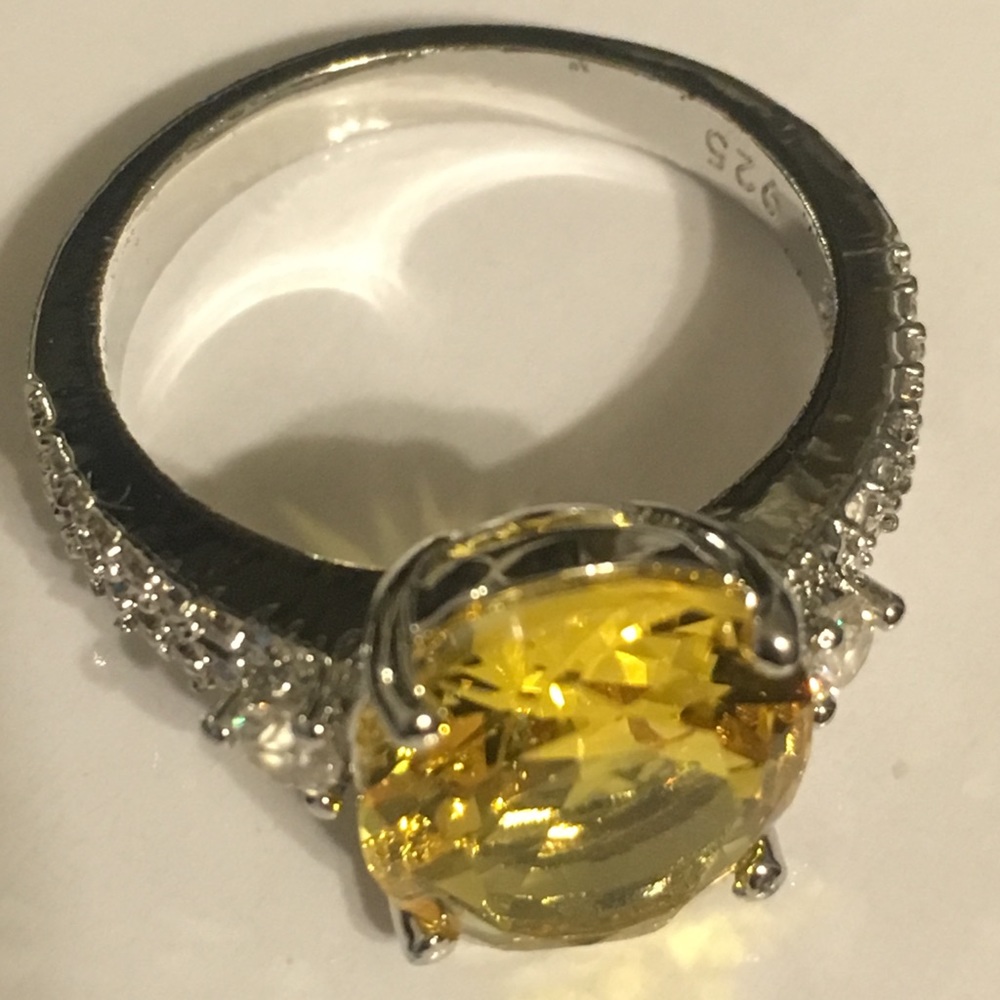 .925 Sterling Silver Yellow & White Sapphire Ring - Picture 5 of 8
