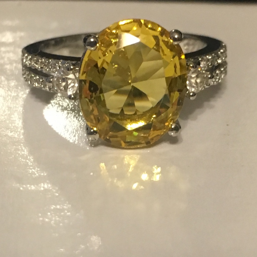 .925 Sterling Silver Yellow & White Sapphire Ring - Picture 7 of 8