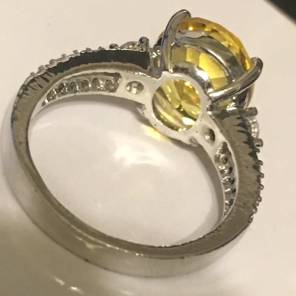 .925 Sterling Silver Yellow & White Sapphire Ring - Picture 8 of 8