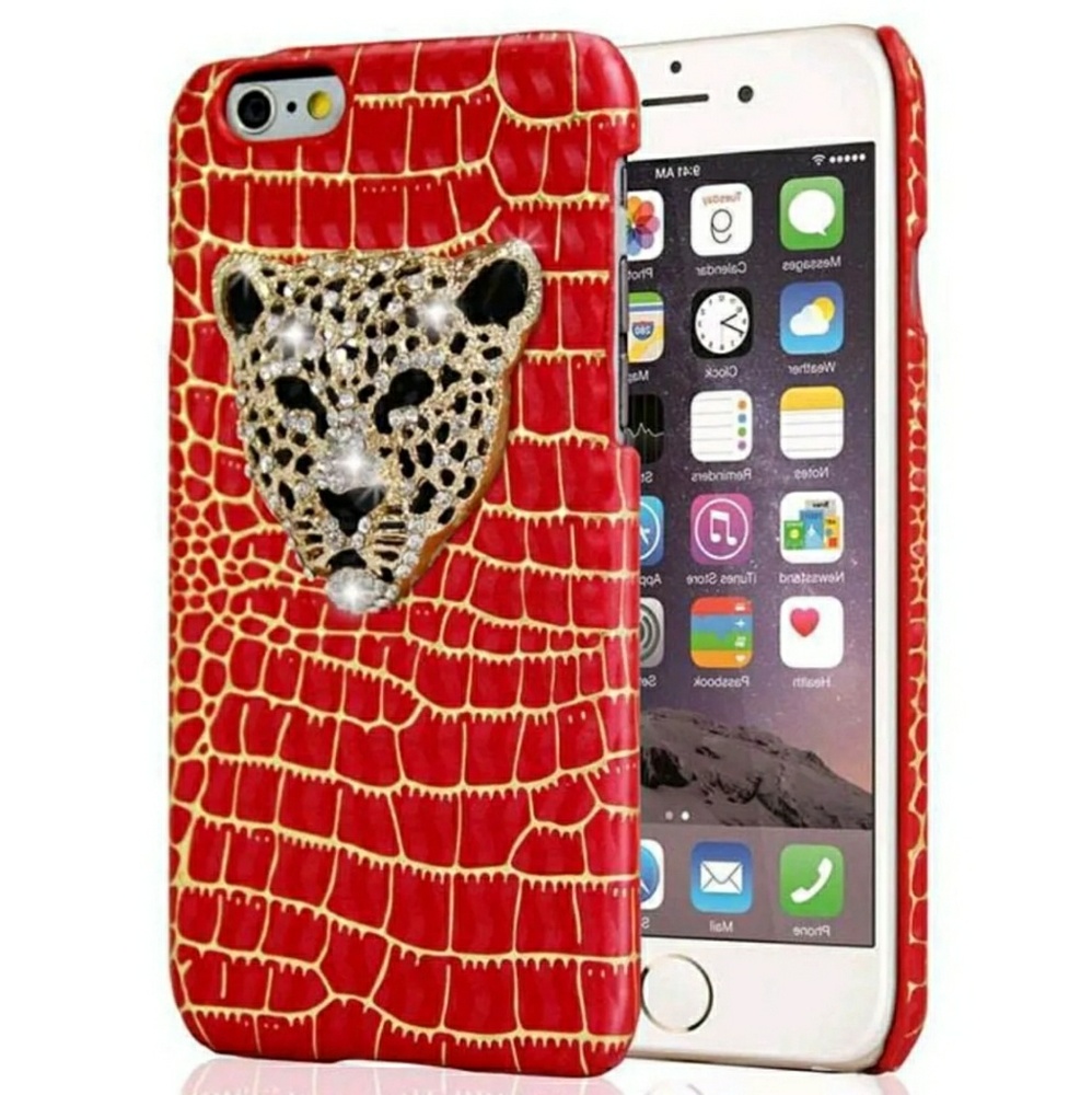 iPhone cheetah diamond bling red gold case