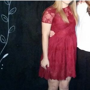 Elegant, lace, deep red dress