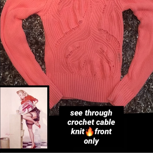 Bebe•Tangerine•Crochet•Cable Knit Sweater - Picture 3 of 6