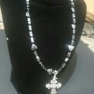 Hematite necklace with cross 16 inj