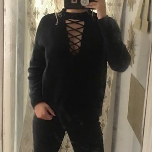 Lace up knit sweater