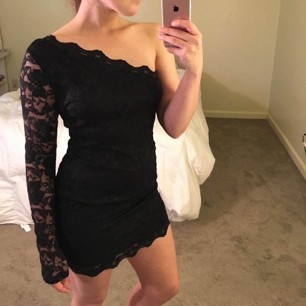 Lacy black one sleeve dress
