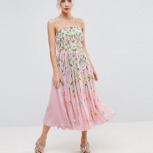 ASOS SALON floral embellished crinkle midi dress