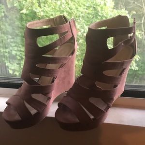Millennial pink wedge heels