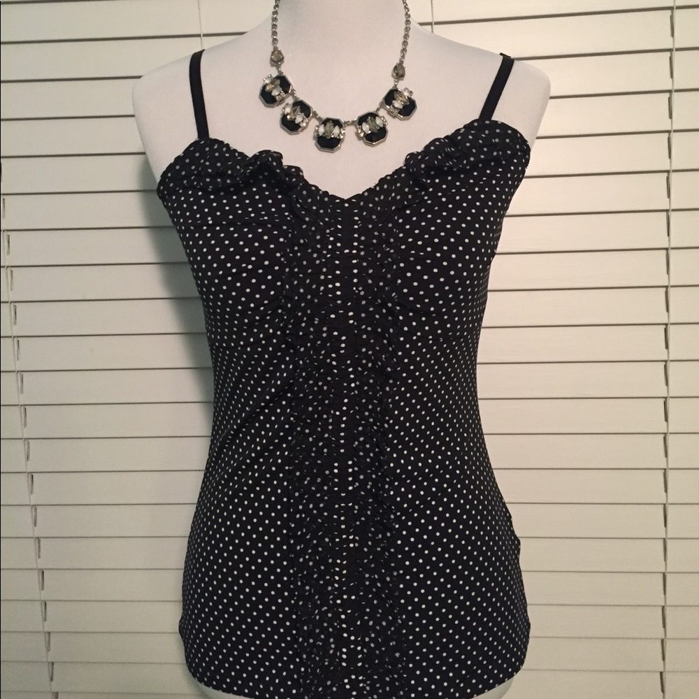 WHBM Polka dot stretch ruffle tank.
