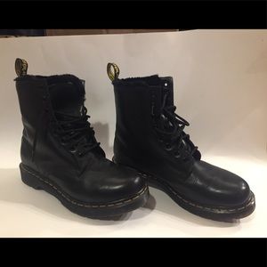 Doc Martens Black Leather Serena Boots Faux Fur