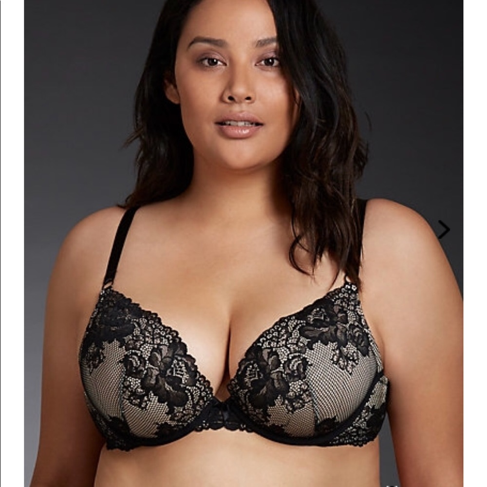 Fishnet & Lace Push-Up Plunge Strappy Back Bra