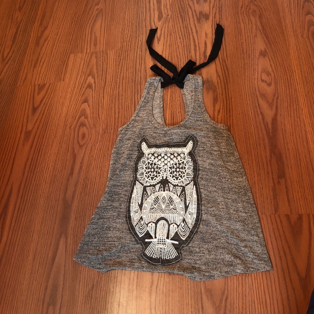 Open back owl tank top with bow