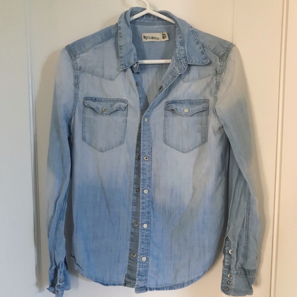 Distressed Chambray Top