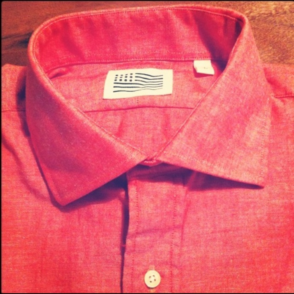 Red Chambray Spread Collar