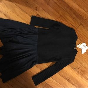 Navy knit and suede dress