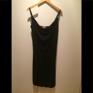 LBD strechy poly jersey. Sequin straps cowl neck.