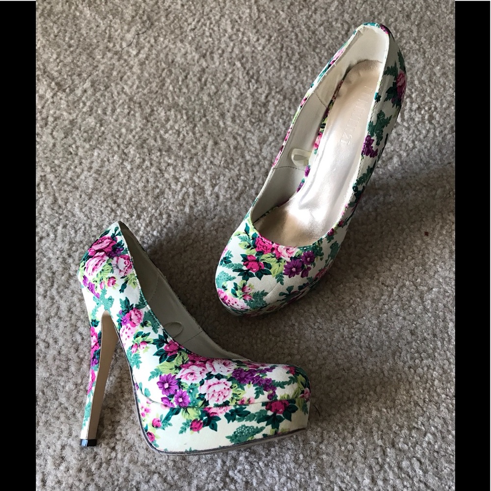 Flowered Forever 21 Heels
