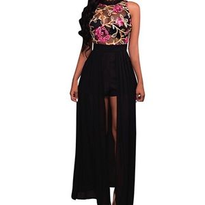 Sexy floral romper with long skirt