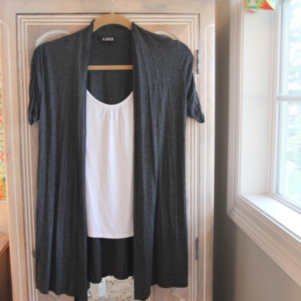 White Tank Attached to Grey Cardigan